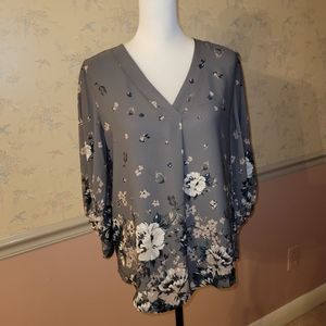 #1019 Maurices Grey Floral Top